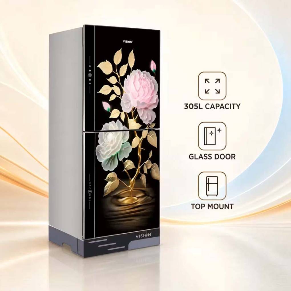 Vision 305 Liter Glass Door Refrigerator -Top Mount